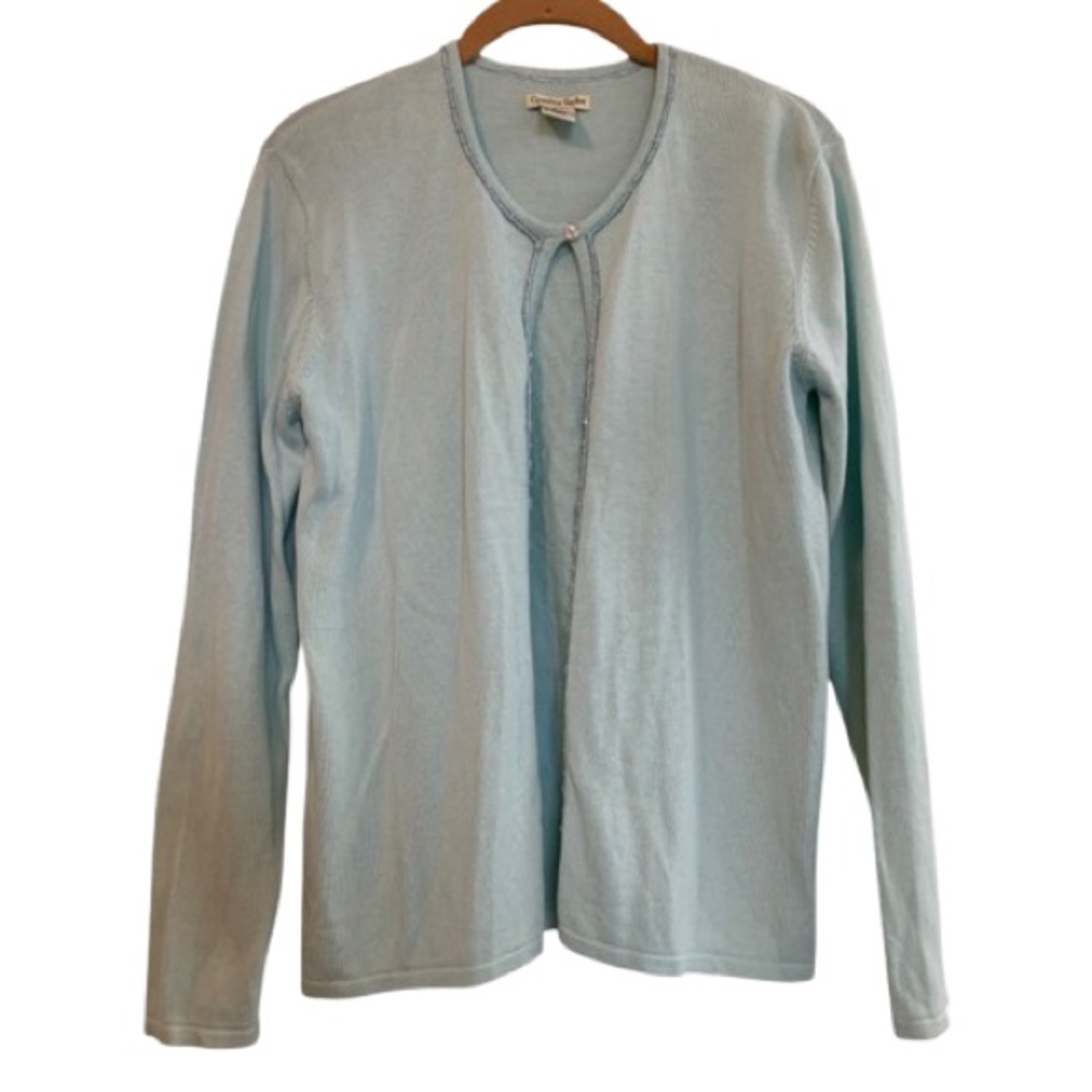VINTAGE CYNTHIA TAYLOR Cardigan Knit Sweater Long Sleeve Beaded Sea Green Pastel